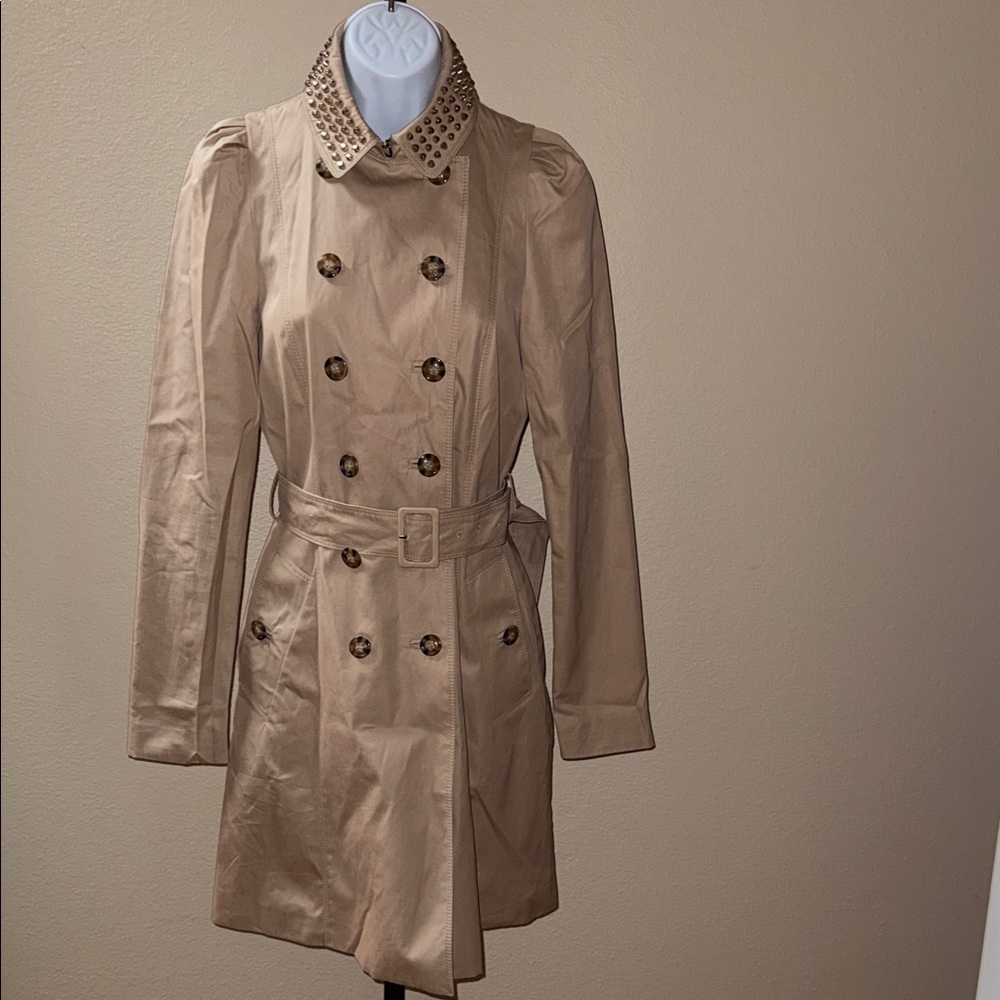 Zara Tan Trench Coat with Studded Collar Women’s Size S